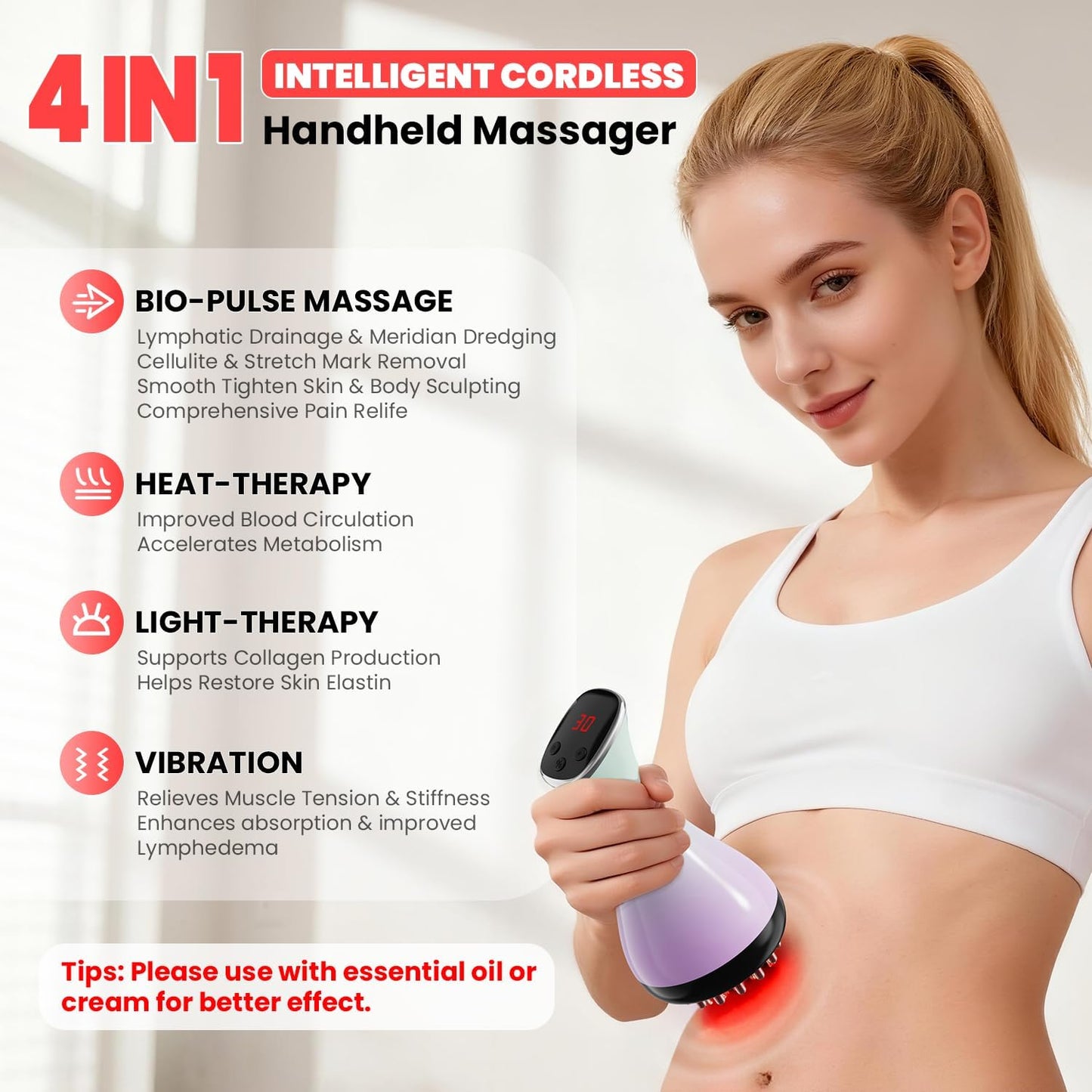 Lymphatic Drainage Massager, Anti-Cellulite Massager For Body Cellulite and Thigh & Belly Stretch Marks Reduction, Handheld Massage tools for lymphedema & lipedema, Sciatica Nerve pain relief Devices