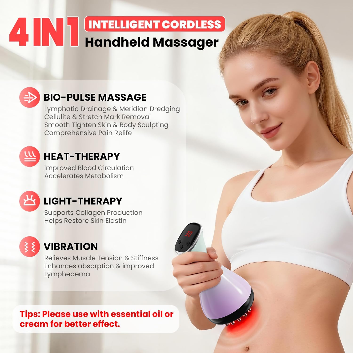 Lymphatic Drainage Massager, Anti-Cellulite Massager For Body Cellulite and Thigh & Belly Stretch Marks Reduction, Handheld Massage tools for lymphedema & lipedema, Sciatica Nerve pain relief Devices