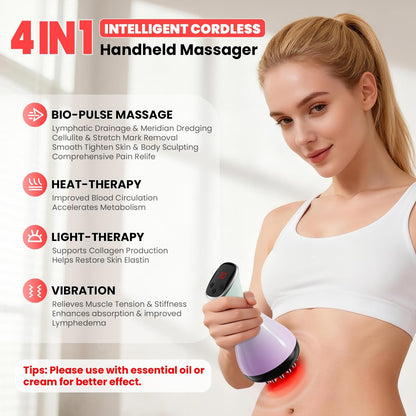 Lymphatic Drainage Massager, Anti-Cellulite Massager For Body Cellulite and Thigh & Belly Stretch Marks Reduction, Handheld Massage tools for lymphedema & lipedema, Sciatica Nerve pain relief Devices