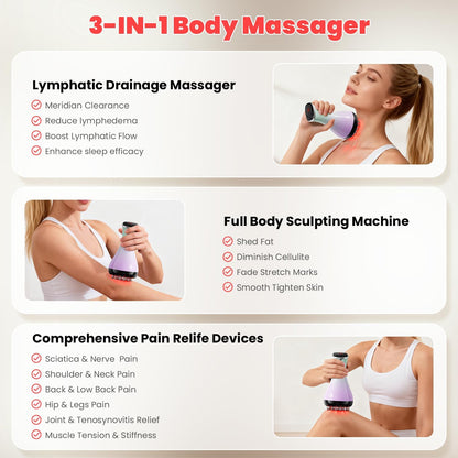 Lymphatic Drainage Massager, Anti-Cellulite Massager For Body Cellulite and Thigh & Belly Stretch Marks Reduction, Handheld Massage tools for lymphedema & lipedema, Sciatica Nerve pain relief Devices