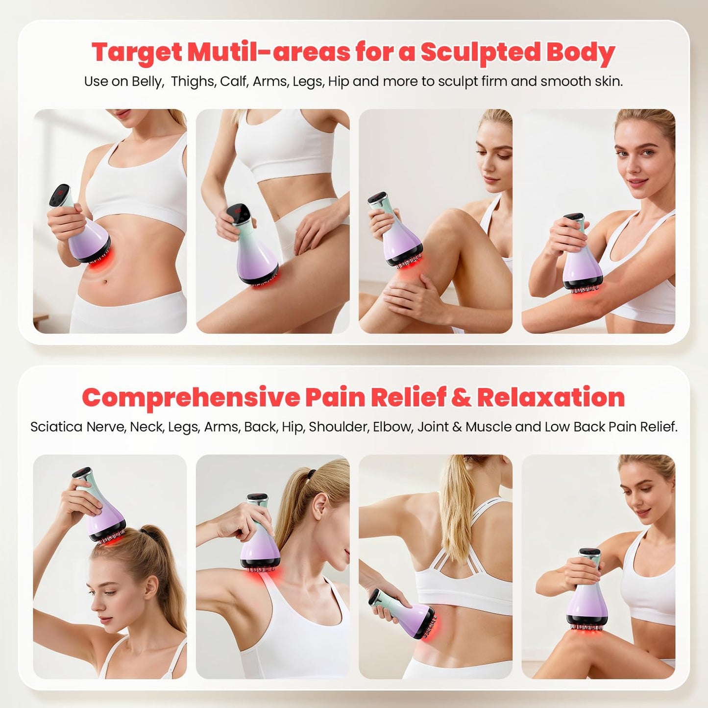 Lymphatic Drainage Massager, Anti-Cellulite Massager For Body Cellulite and Thigh & Belly Stretch Marks Reduction, Handheld Massage tools for lymphedema & lipedema, Sciatica Nerve pain relief Devices