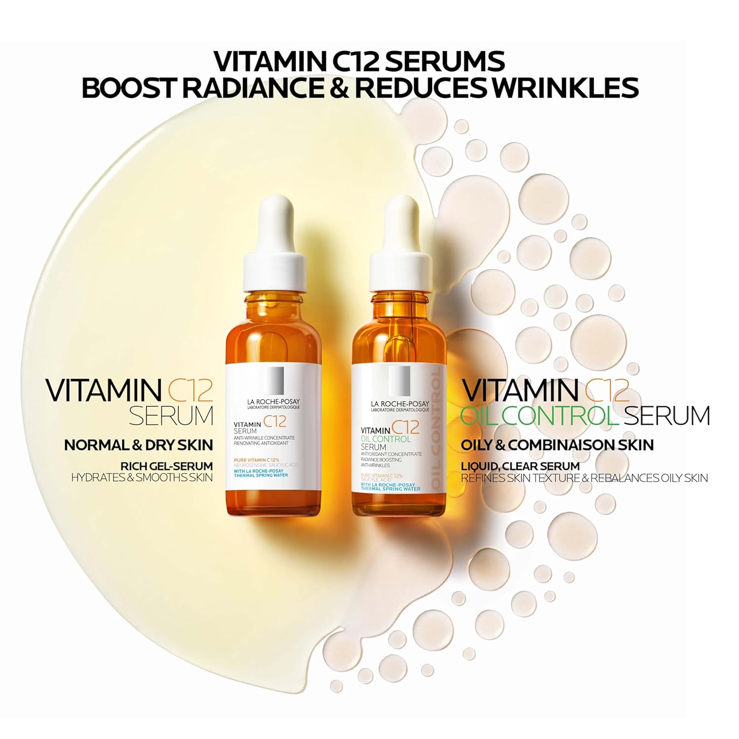 La Roche-Posay Pure 12% Vitamin C Serum For Face With Hyaluronic Acid & Salicylic Acid, Hydrating Face Serum, Boost Radiance & Reduce Wrinkles, 2 Formulas for Normal or Oily Skin Control