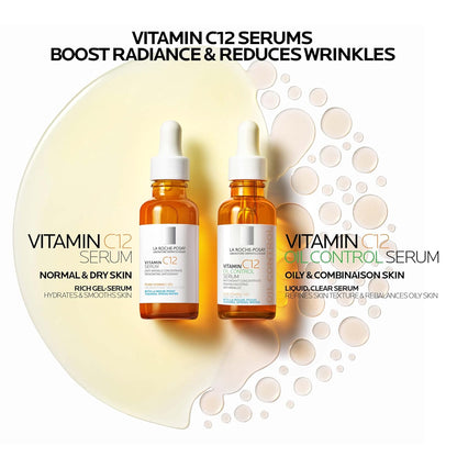 La Roche-Posay Pure 12% Vitamin C Serum For Face With Hyaluronic Acid & Salicylic Acid, Hydrating Face Serum, Boost Radiance & Reduce Wrinkles, 2 Formulas for Normal or Oily Skin Control