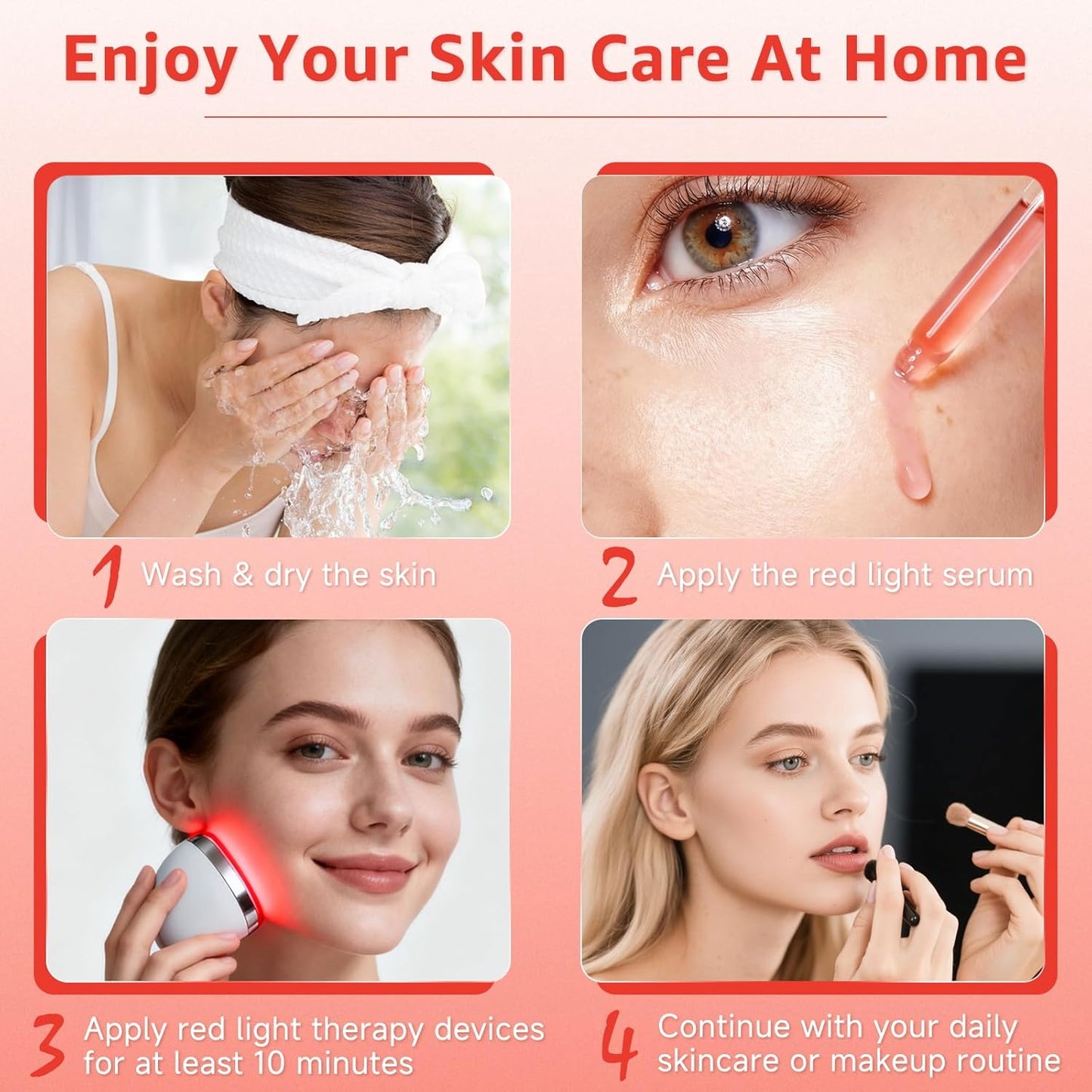 Red Light Therapy Serum, Red Light Therapy Activation Serums Amplify Effects & Reduce Wrinkles with Hydrating, Vitamin E Redlight Serum for Face, Rose Extract Facial Serums for Women, 1.0 FL.OZ