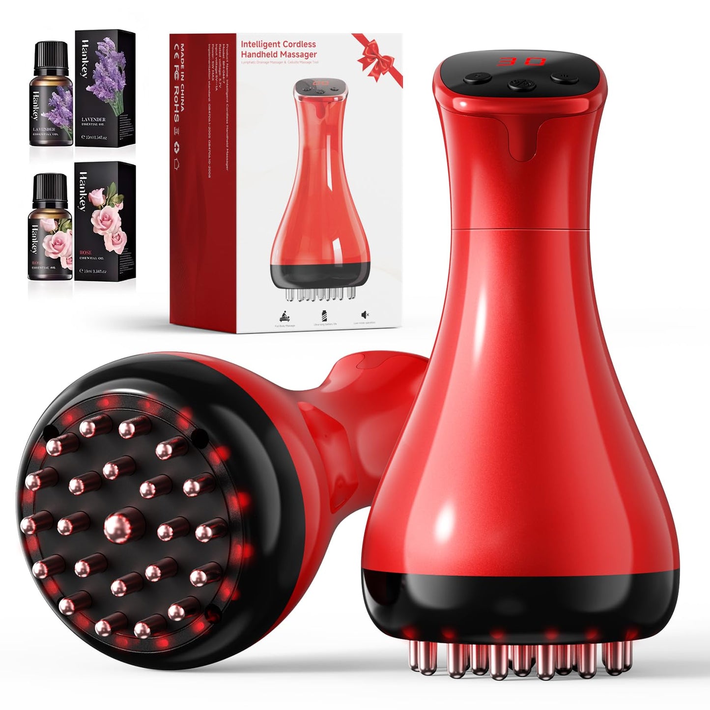 Lymphatic Drainage Massager, Anti-Cellulite Massager For Body Cellulite and Thigh & Belly Stretch Marks Reduction, Handheld Massage tools for lymphedema & lipedema, Sciatica Nerve pain relief Devices